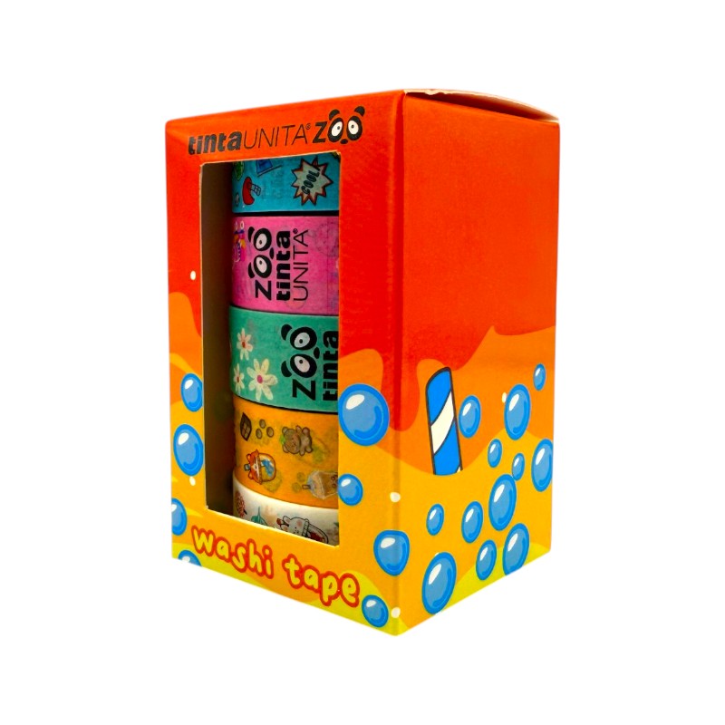 scatola con 5 nastri adesivi colorati decorativi tinta unita collezione limited ediiton bubble tea