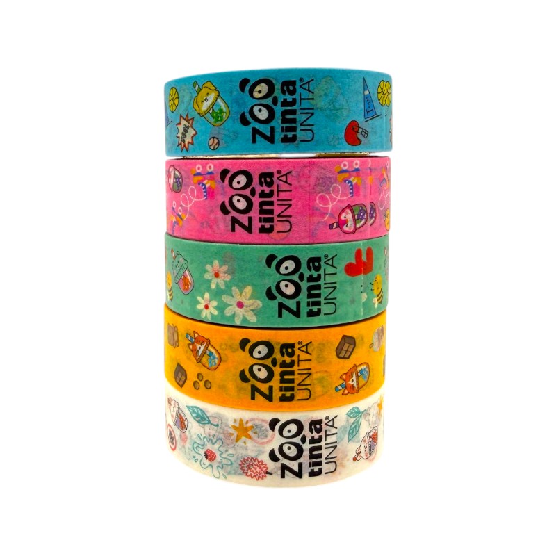 scatola con 5 nastri adesivi colorati decorativi tinta unita collezione limited ediiton bubble tea