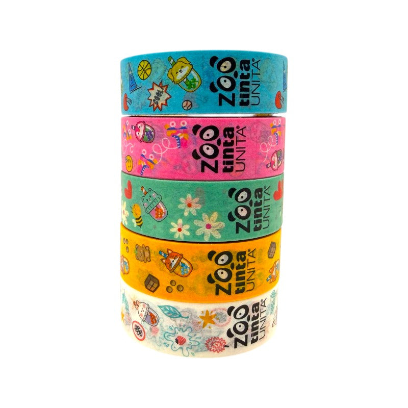 scatola con 5 nastri adesivi colorati decorativi tinta unita collezione limited ediiton bubble tea
