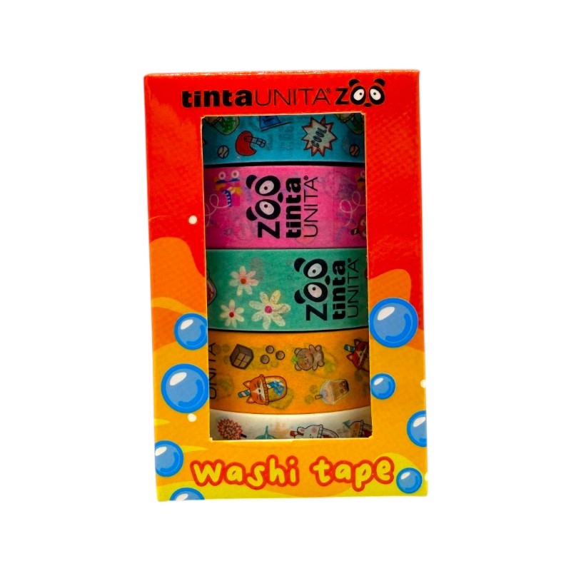 scatola con 5 nastri adesivi colorati decorativi tinta unita collezione limited ediiton bubble tea