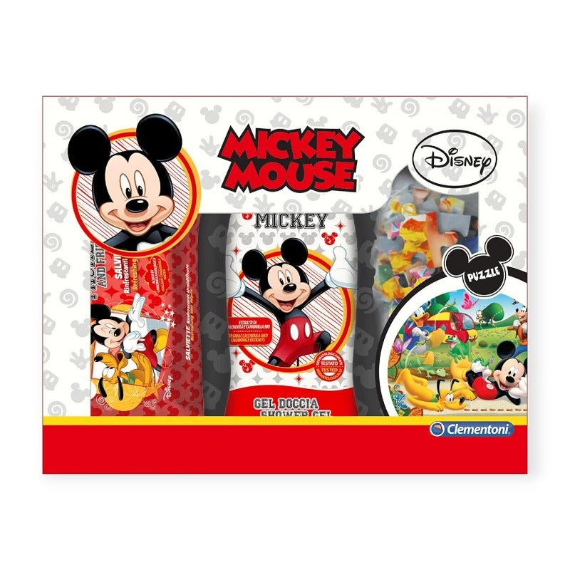 Bellissimo set regalo Disney Beauty Care Topolino composto da un puzzle, un gel doccia e delle salviette