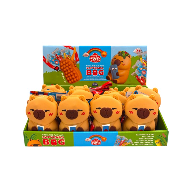 Didò Capybara Bag: borsetta capibara con tracolla e retro pop-it, con pasta per giocare inclusa. Idea regalo per bambini su Viano Shop!