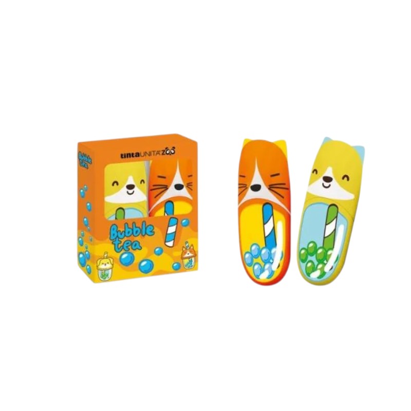 Scatola con 2 mini evidenziatori tinta unita limited collection bubble tea, giallo e arancione