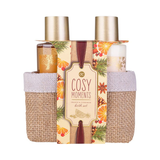 Bellissimo set bagno regalo da uomo composto da un beauty case in iuta con all'interno un docciaschiuma ed una crema corpo.