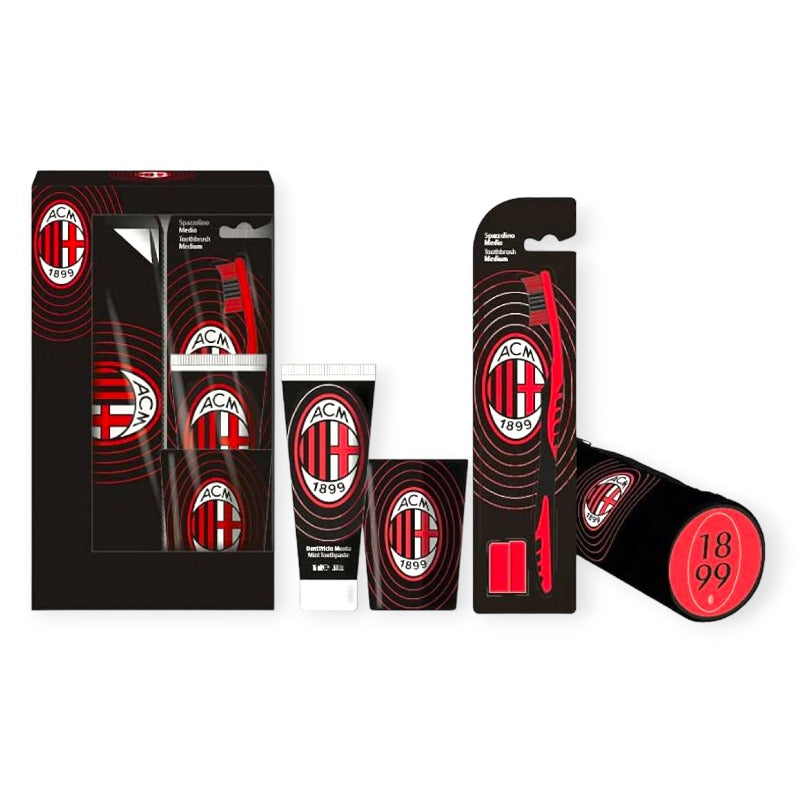 Fantastico Gift set oral care Ac MIlan composto da uno spazzolino un dentifricio un beautycase ed un bicchiere firmati ac milan 