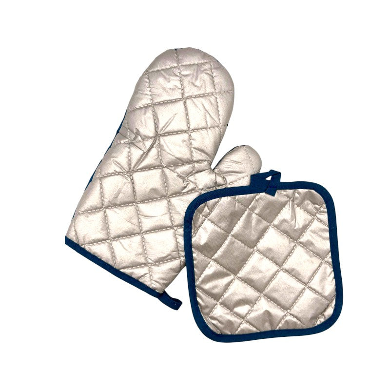 Set regalo per la festa del papà composto da presina e guanto da forno con isolante termico. Blu con la scritta Papà n 1.