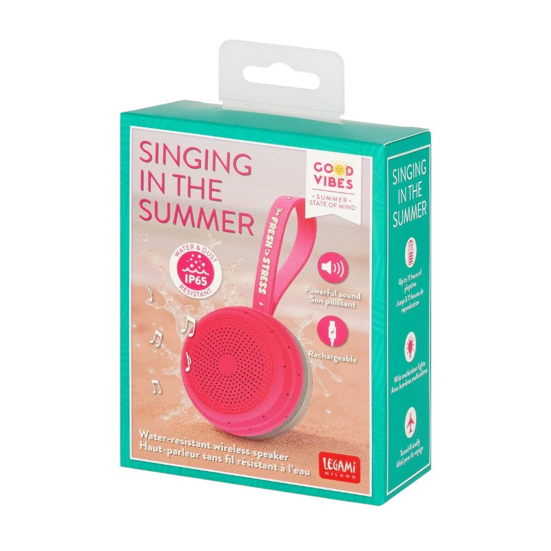 Speaker Bluetooth Legami Singing in the Summer: IP65 acqua e polvere, luci RGB, 11h autonomia, USB Type-C. Cassa wireless compatta per mare e piscina!
