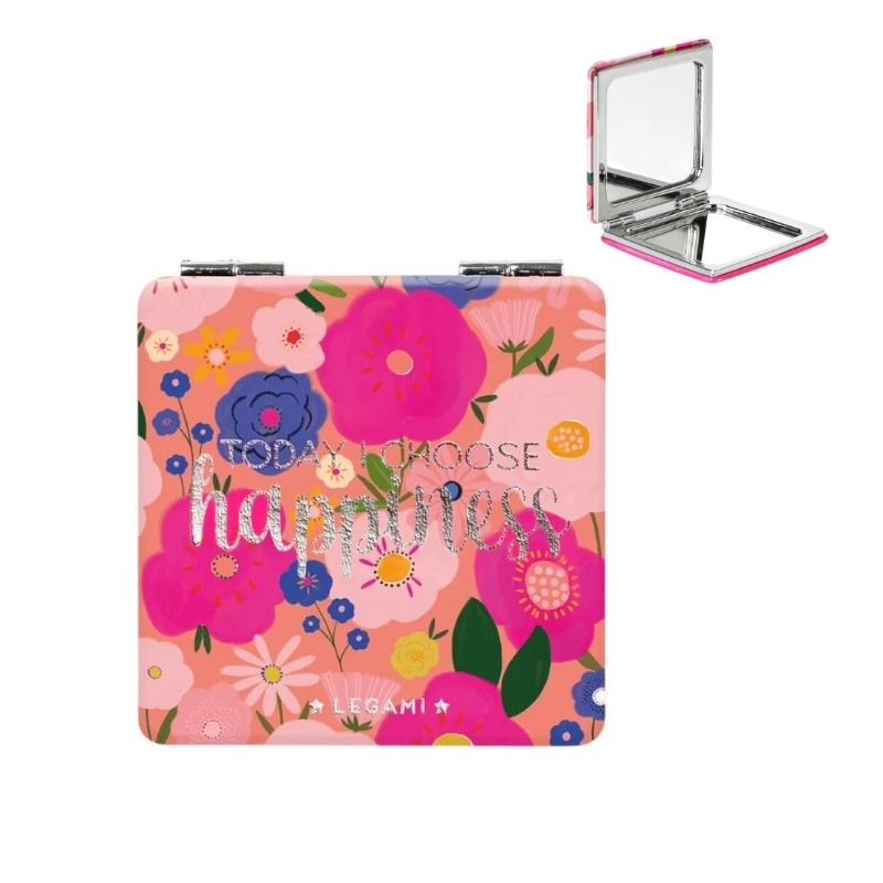 Bellissimo specchietto da borsetta a doppio ingrandimento a tema floreale