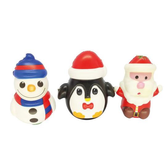 Bellissimo set composto da 3 Squishy antistress Natalizi a forma di Babbo Natale, Pinguino e Pupazzo di Neve