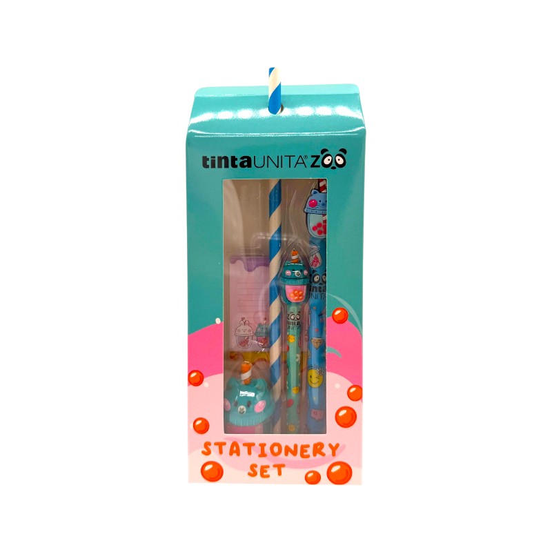 Set regalo scrittura 5 pezzi di cartoleria collezione bubble tea tinta unita