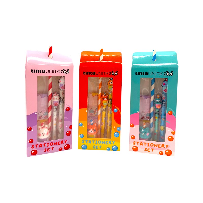 Set regalo scrittura 5 pezzi di cartoleria collezione bubble tea tinta unita