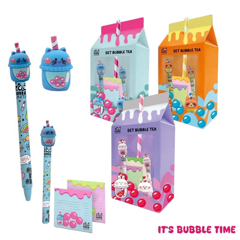 Set regalo scrittura 5 pezzi di cartoleria collezione bubble tea tinta unita