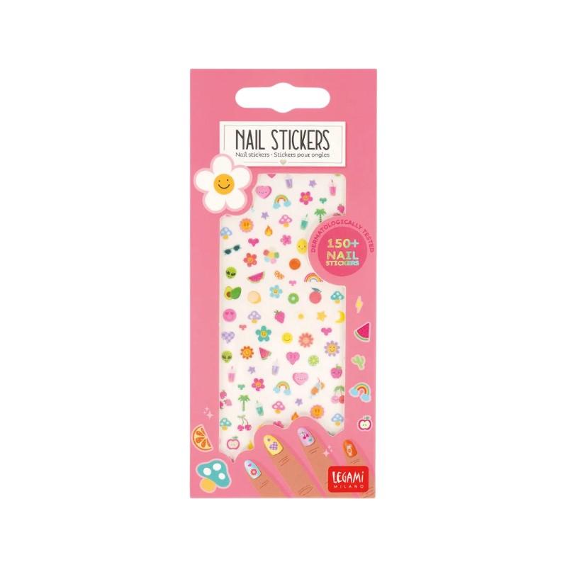 Sticker per unghie Legami Margherite: oltre 150 nail stickers groovy con fiori, arcobaleni, frutta e funghetti, testati dermatologicamente. Su Viano Shop!