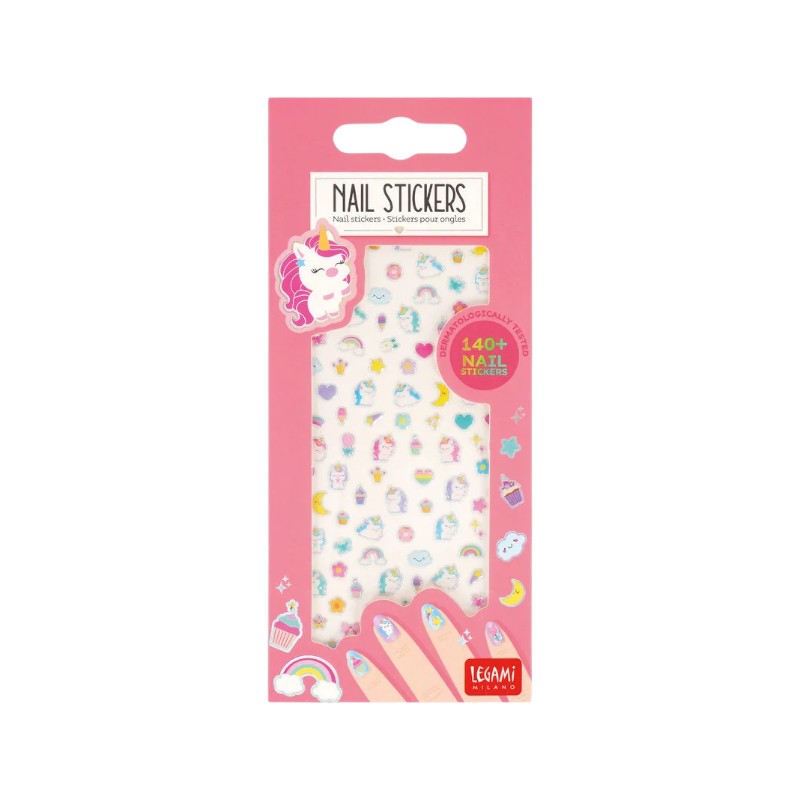 Sticker per unghie Legami Unicorno: oltre 140 nail stickers kawaii con unicorni, arcobaleni, stelle e cuori, testati dermatologicamente. Su Viano Shop!