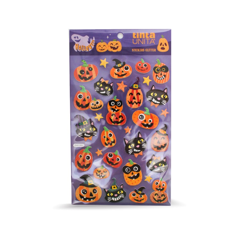 Vetrofania Halloween Tinta Unita: sticker olografici, glitter o fosforescenti puffy con zucche, gatti e fantasmi. Scoprili su Viano Shop!