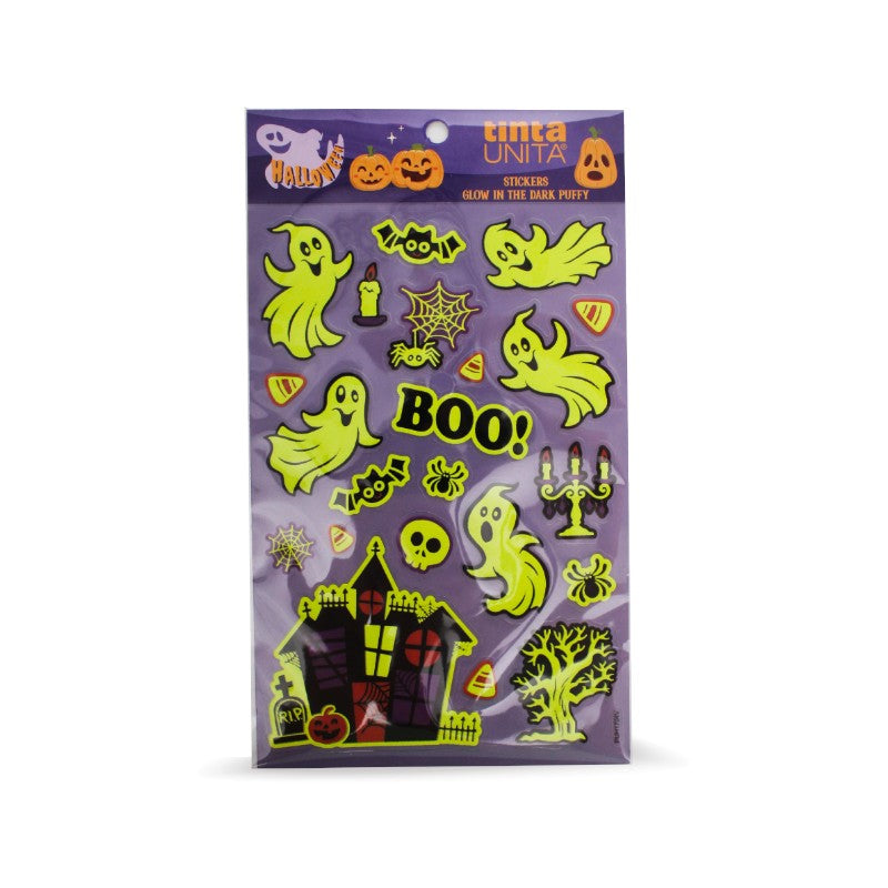 Vetrofania Halloween Tinta Unita: sticker olografici, glitter o fosforescenti puffy con zucche, gatti e fantasmi. Scoprili su Viano Shop!