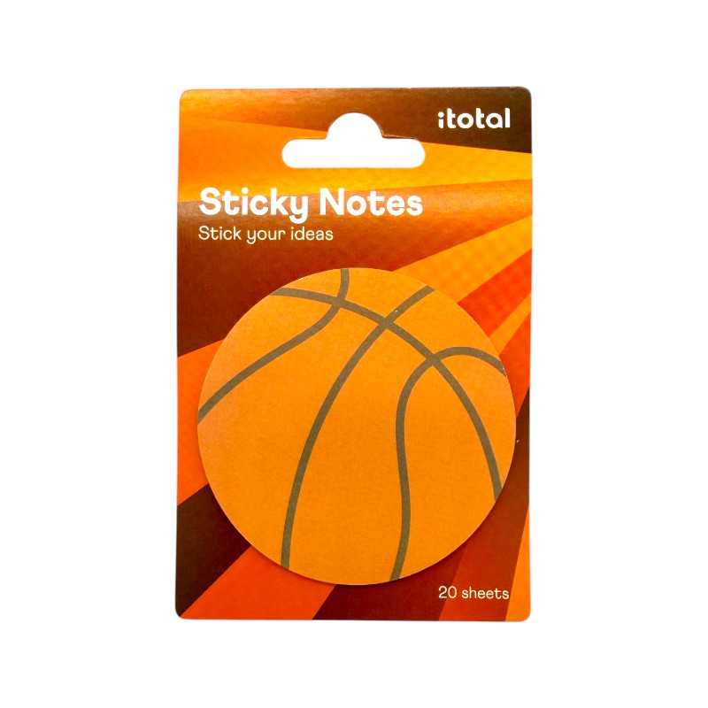Sticky notes sport I-Total — 20 foglietti adesivi 74x76 mm, tema basket, calcio, volley e tennis. Regalo originale per sportivi di ogni età.