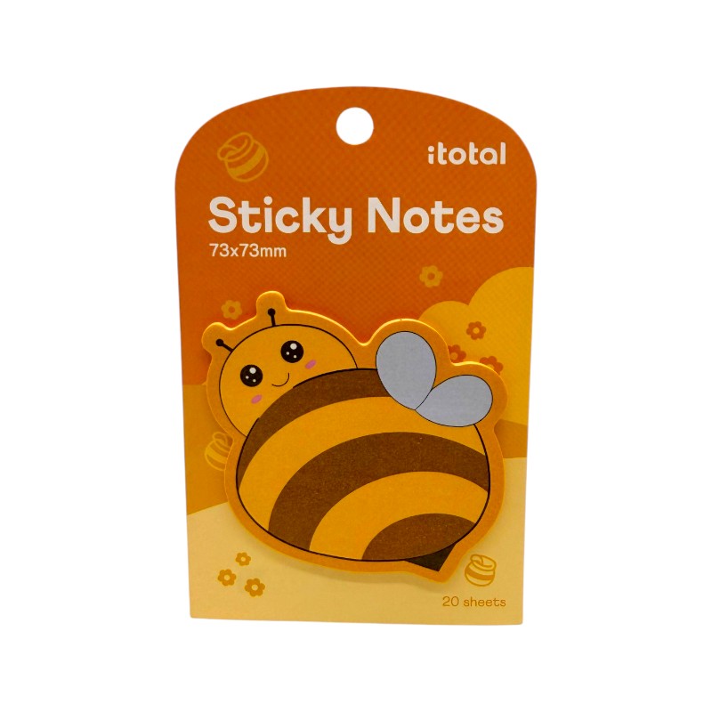 Sticky notes animali kawaii I-Total — 20 foglietti adesivi 73x73 mm, soggetti ape, gatto, ippopotamo. Regalo tenero per bambini e non solo. 