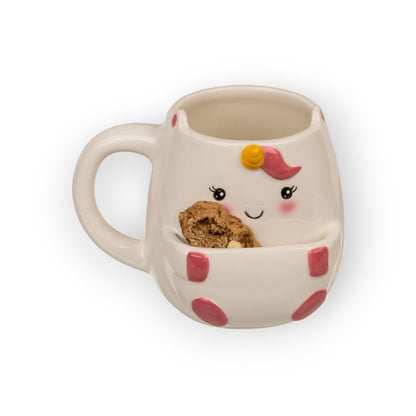 Tazza con Porta biscotti in ceramica di altissima qualità. Bianca con design unicorno.