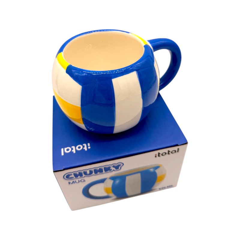Tazza in ceramica a forma di pallone da pallavolo bianco giallo e blu