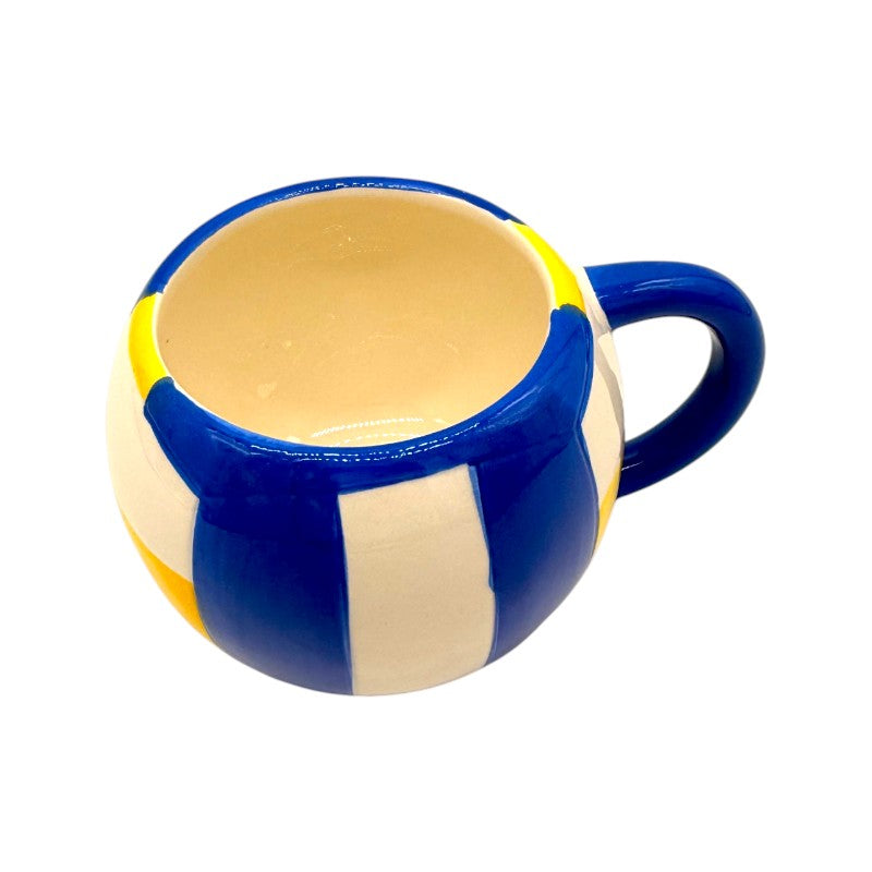 Tazza in ceramica a forma di pallone da pallavolo bianco giallo e blu