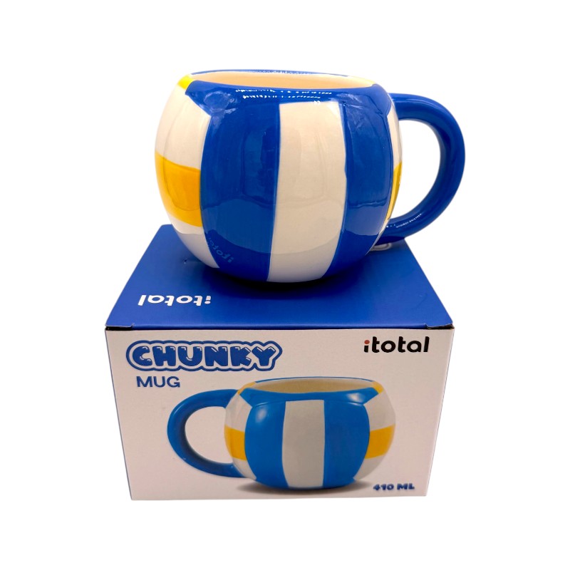 Tazza in ceramica a forma di pallone da pallavolo bianco giallo e blu