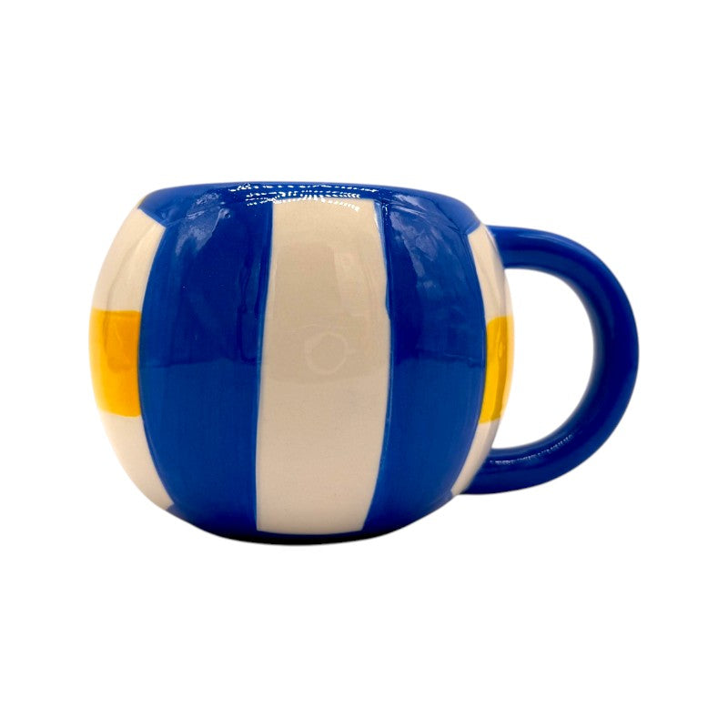 Tazza in ceramica a forma di pallone da pallavolo bianco giallo e blu