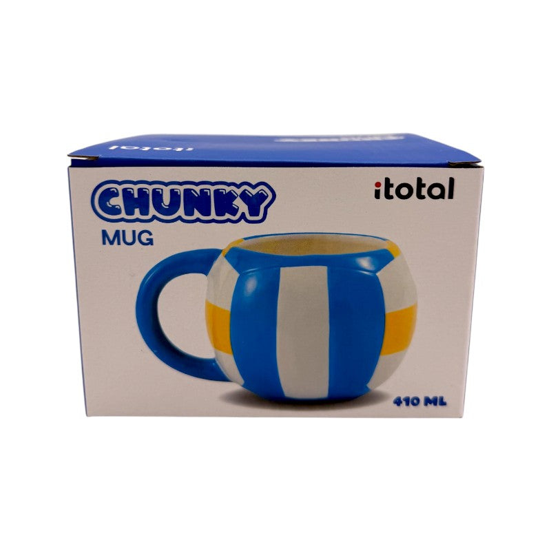 Tazza in ceramica a forma di pallone da pallavolo bianco giallo e blu