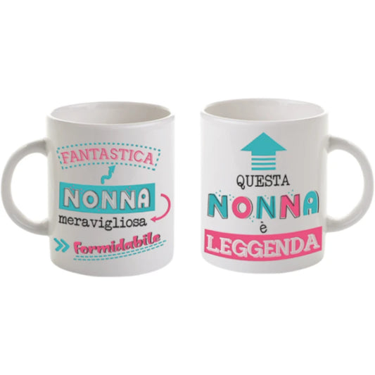 Bellissima tazza in ceramica per la festa dei nonni con la scritta "questa nonna è una leggenda"