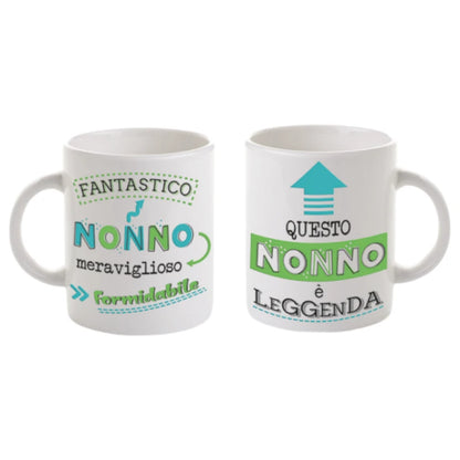 Bellissima tazza in ceramica per la festa dei nonni con la scritta "questo nonno è una leggenda"