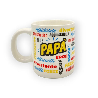 Festa del papà tazza in ceramica bianca con manico blu Aggettivi papà