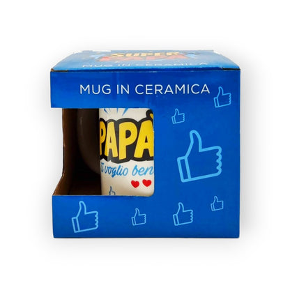 Festa del papà tazza in ceramica bianca con manico blu Aggettivi papà