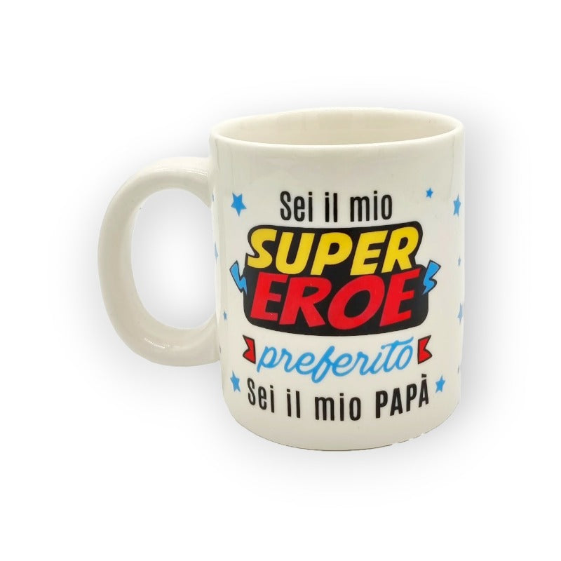 Festa del papà tazza in ceramica bianca "Sei il mio supereroe preferito, sei il mio papà"