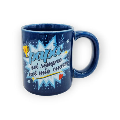 Festa del papà tazza in ceramica blu "Papà sei sempre nel mio cuore"