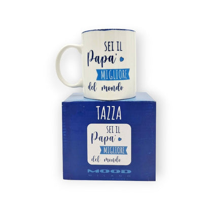 Festa del papà tazza in ceramica bianca con interno blu "Sei il miglior papà del mondo"