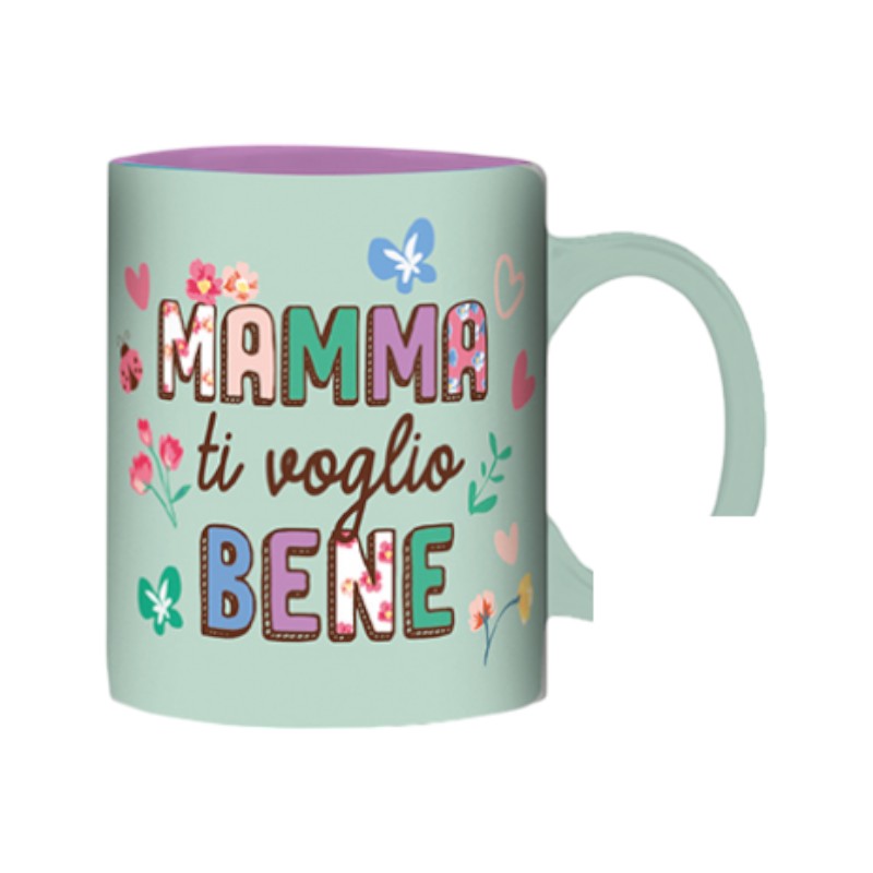 Bellissima tazza in ceramica azzurra con la scritta "Mamma ti voglio bene"