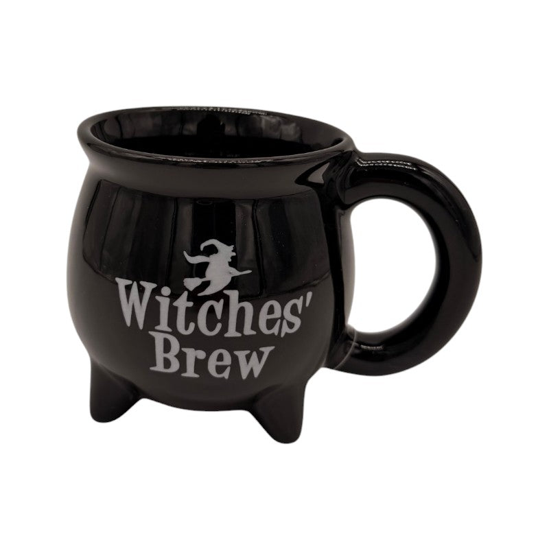 Tazza calderone Witches’ Brew di Halloween nera con strega sulla scopa: mug originale per tè, tisane e cioccolata. Scoprila su Viano Shop!
