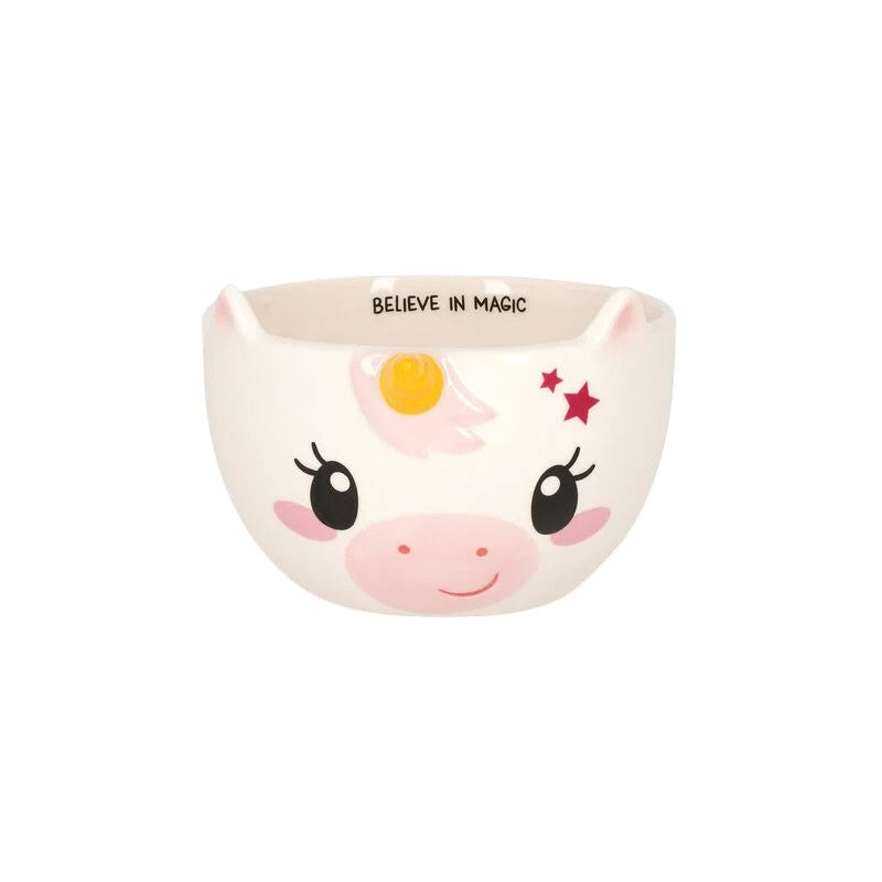 Bellissima tazza da colazione legami a tema unicorno, con la scritta "Belive in magic"