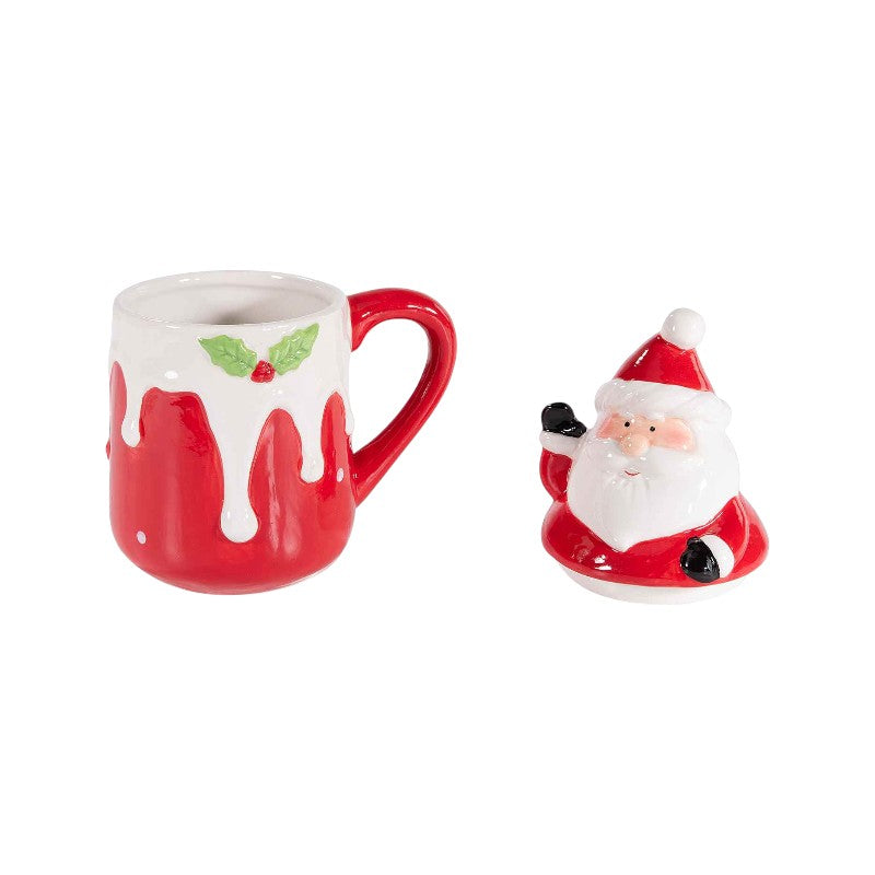 Bellissima tazza in ceramica natalizia a tema babbo natale con coperchio
