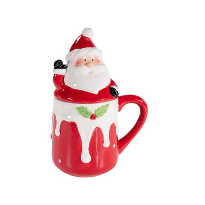 Bellissima tazza in ceramica natalizia a tema babbo natale con coperchio