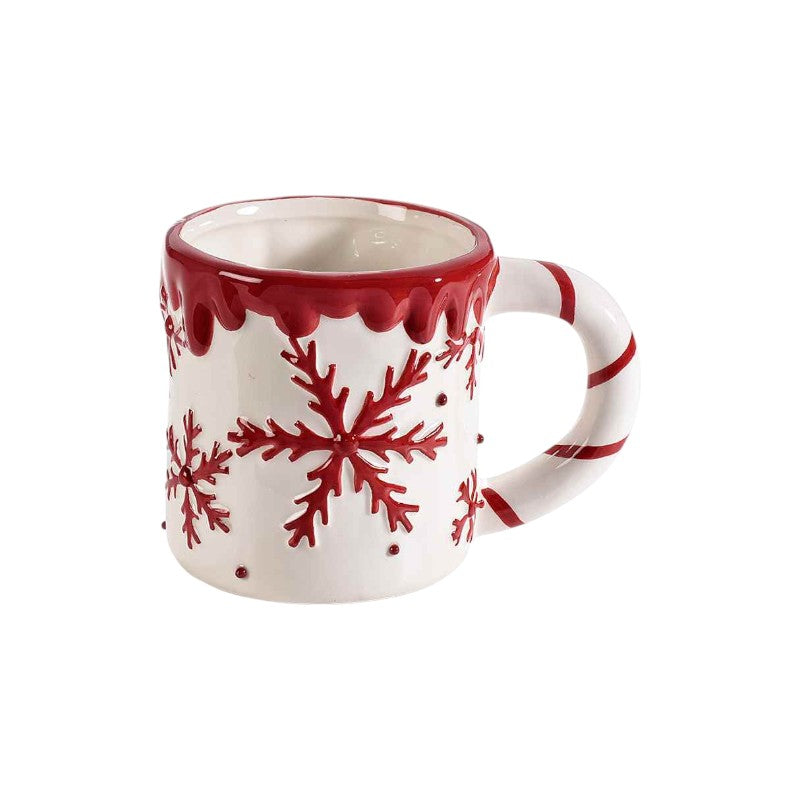 Bellissima tazza natalizia in ceramica con dei fiocchi di neve in rilievo colorati
