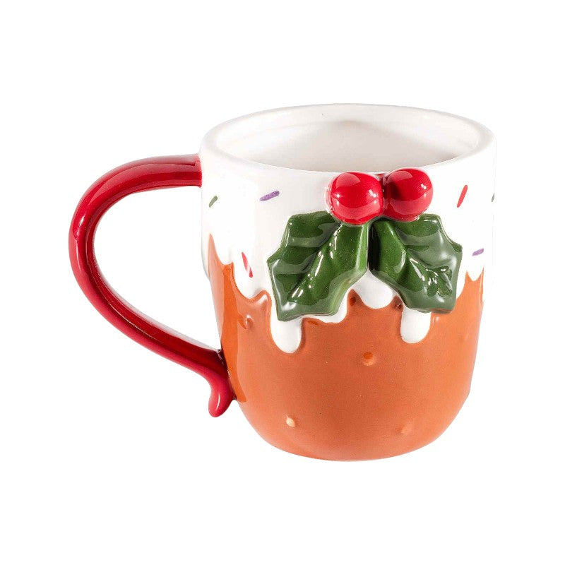 Bellissima tazza in ceramica ad effetto colata dolcetto pan zenzero con agrifoglio in rilievo