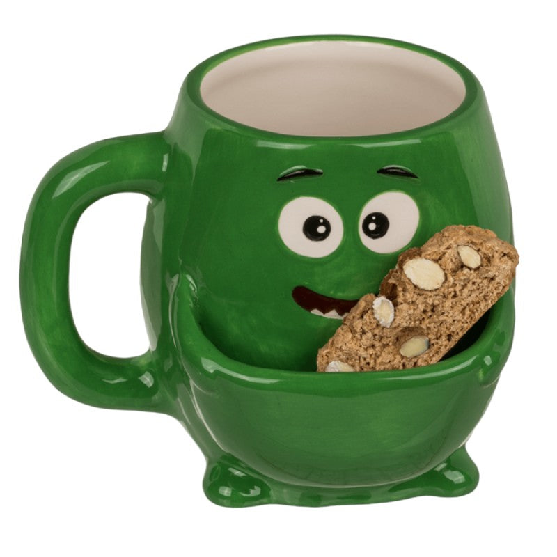 Bellissima tazza con scompartimento porta-biscotti a forma di Mostro Verde