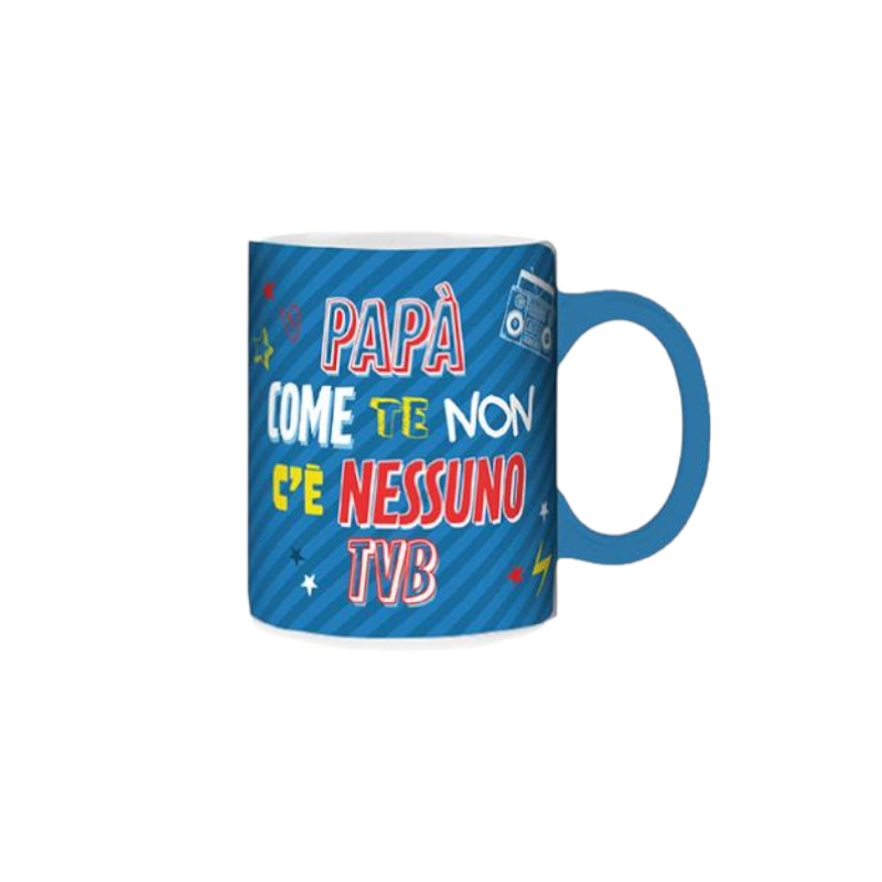 Tazza regalo festa del papà. Blu con la scritta "Papà come te non c'è nessuno, TVB"