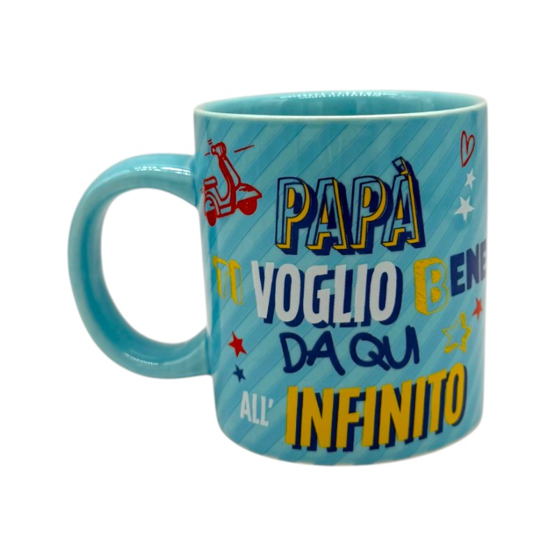 Tazza regalo festa del papà, azzurra con la scritta papà ti voglio bene da qui all'infinito