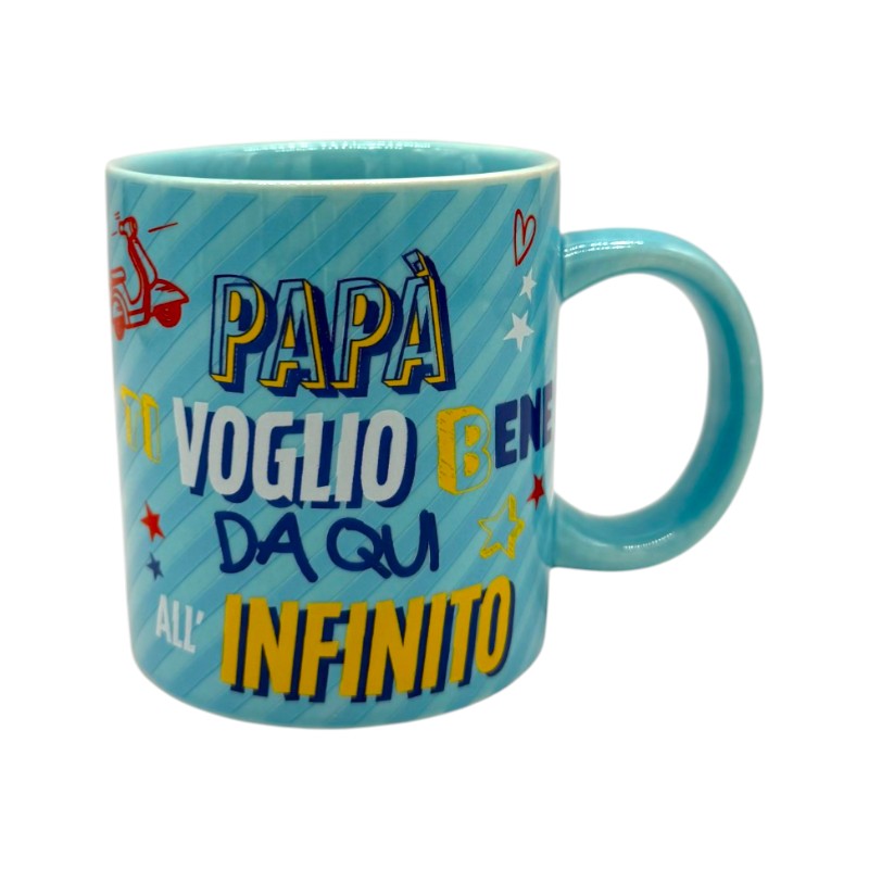 Tazza regalo festa del papà, azzurra con la scritta papà ti voglio bene da qui all'infinito