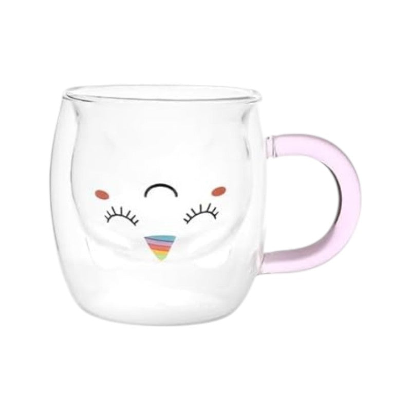 Bellissima tazza in vetro a tema Unicorno, con doppio strato, una volta riempita con la bevanda, risalterà il volto dell'animaletto al suo interno.