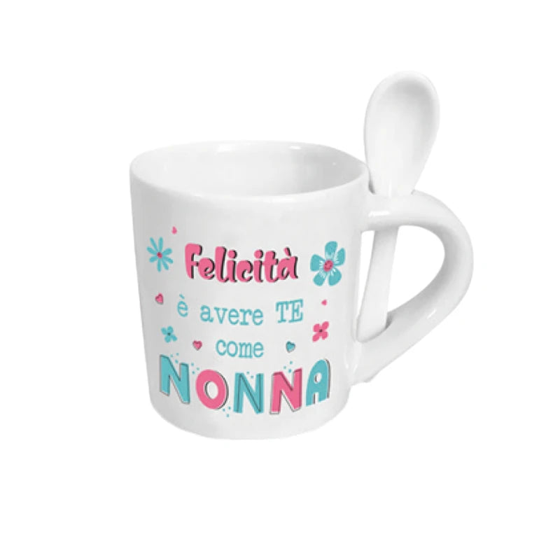 Bellissima tazzina da caffè in ceramica per la festa dei nonni con la scritta "Felicità è avere te come nonna"