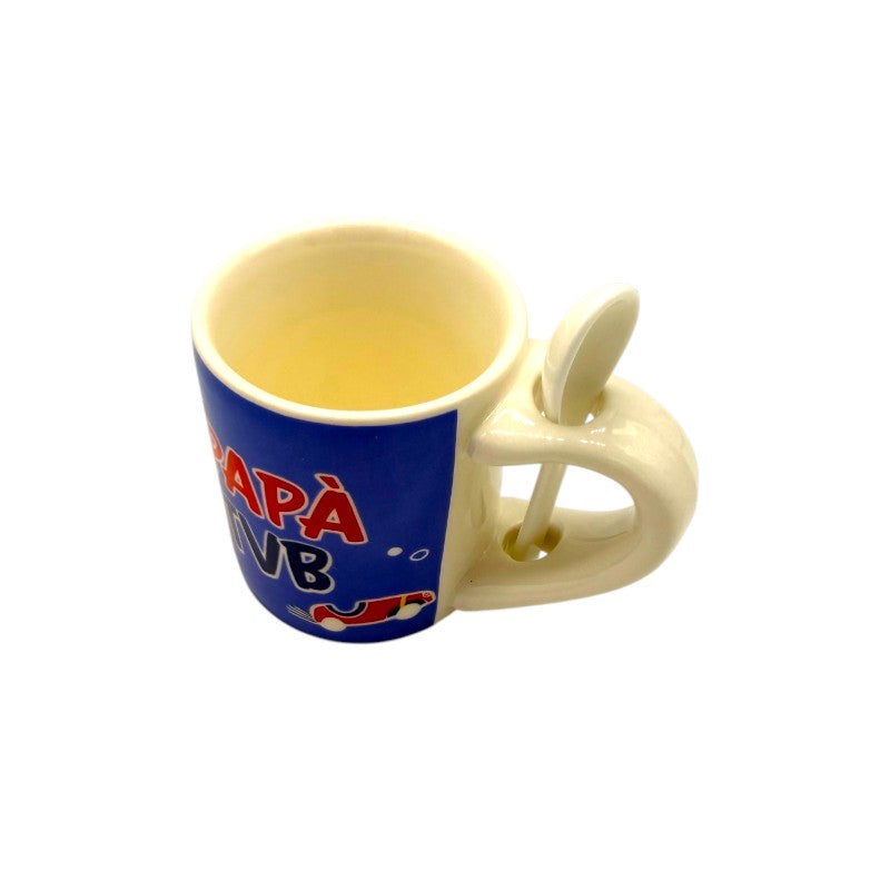 Tazzina da caffè con cucchiaino per la festa del papà, blu con la scritta Papaà TVB.