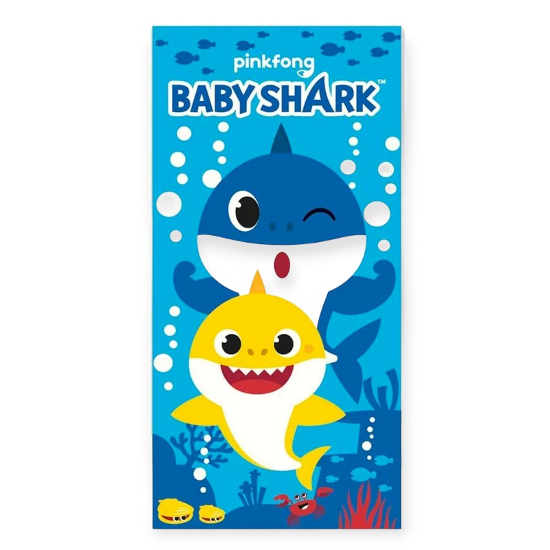 Bellissimo telo mare a tema Baby Shark. Asciugamano da piscina o spiaggia in microfibra di dimensioni 70x140.